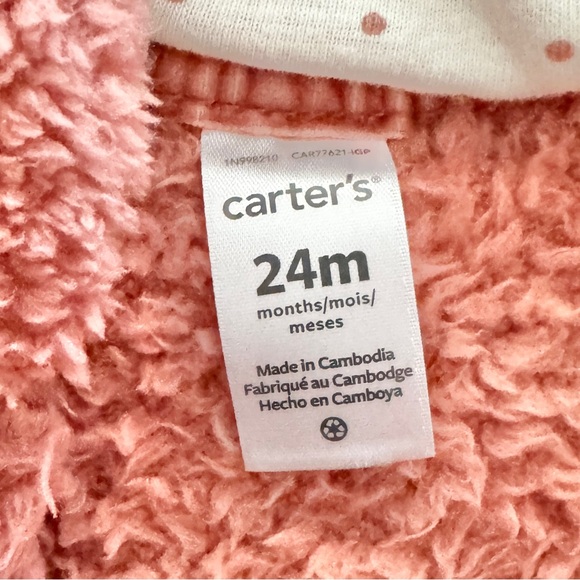 Carter’s Baby Hooded Sherpa Jacket with Bear Ear Hood Pink Size 24 Months - Picture 5 of 8